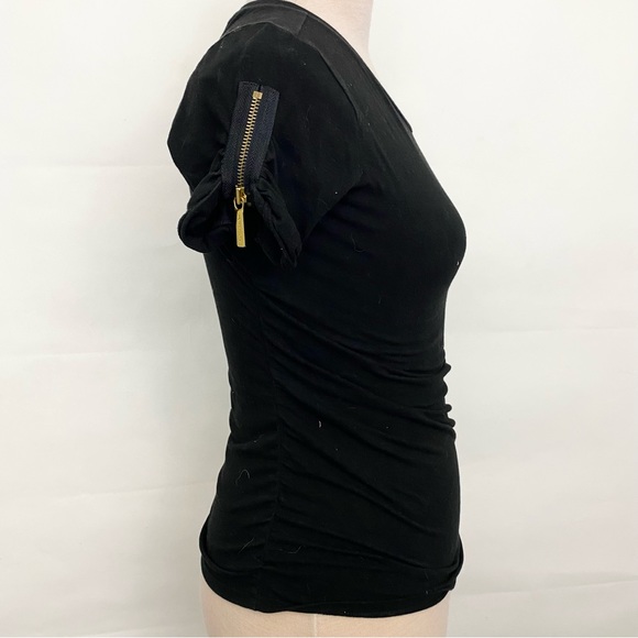 Michael Kors short sleeve zippered ruched black top size small - Picture 1 of 5